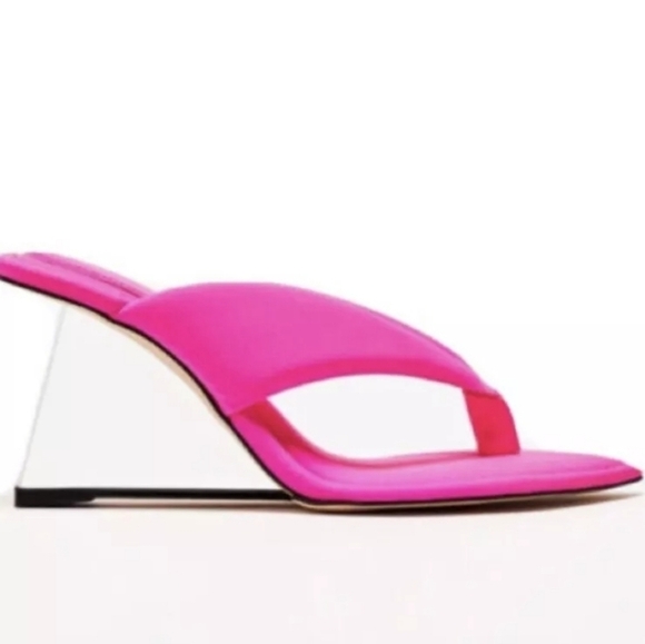 Good American Women "Like New" Thong Hot Pink Clear Wedge Sandals shoes sz 8 - Picture 1 of 10